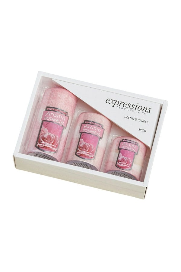 Living and Home 3Pcs Pink Rose Scented Candle Set