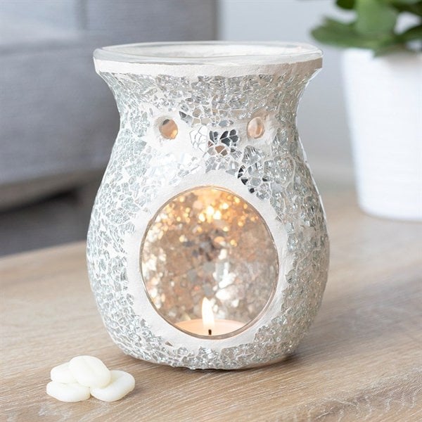 Serano Large Silver Crackle Oil Burner and Wax Warmer