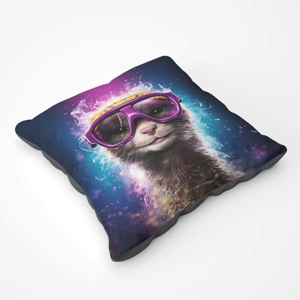 Warren Reed Splashart Ferret Purple Floor Cushion