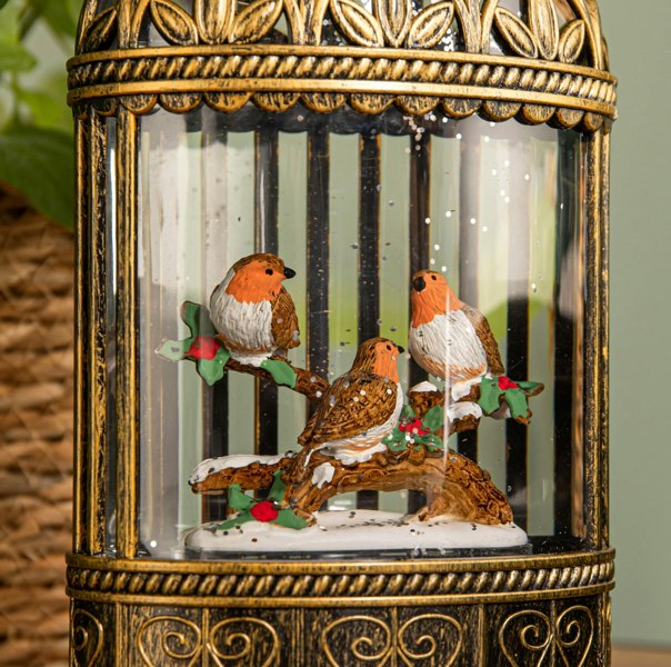 Samuel Alexander 24cm Dual Powered Light up Christmas Robin Scene Water Spinner with Warm White LEDs