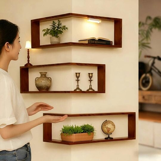 Havendro 3PCS/Set Wood Corner Shelves Book Shelves Storage Wood Display Bookcase School
