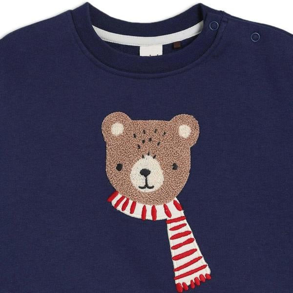 Baby Boys Teddy Bear Embroidered Sweatshirt, Navy Blue - Minicuddles