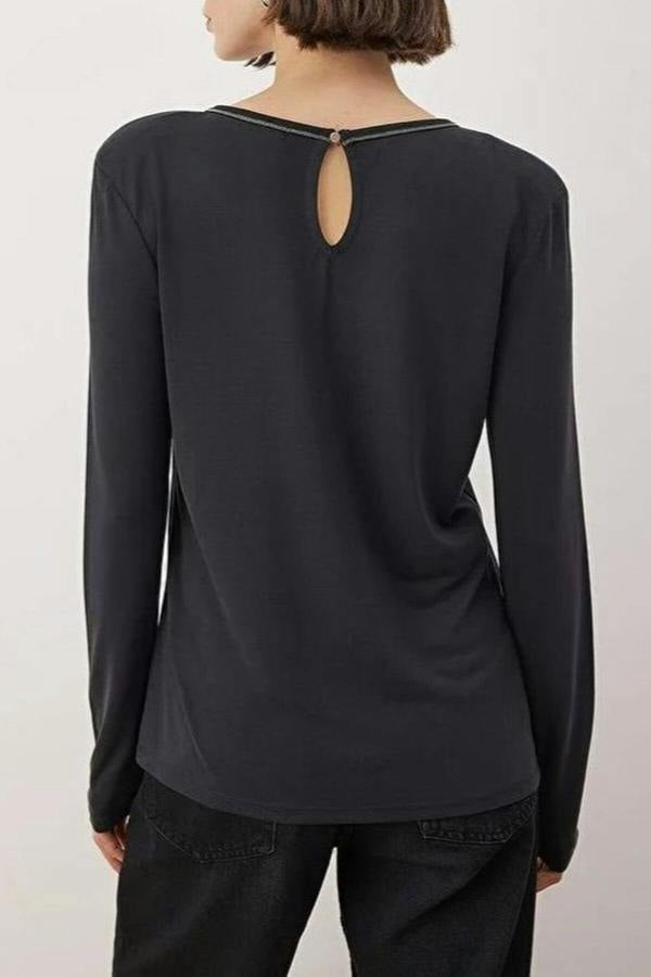 WOVCOR Crew Neck Knit Blouse with Stone Collar
