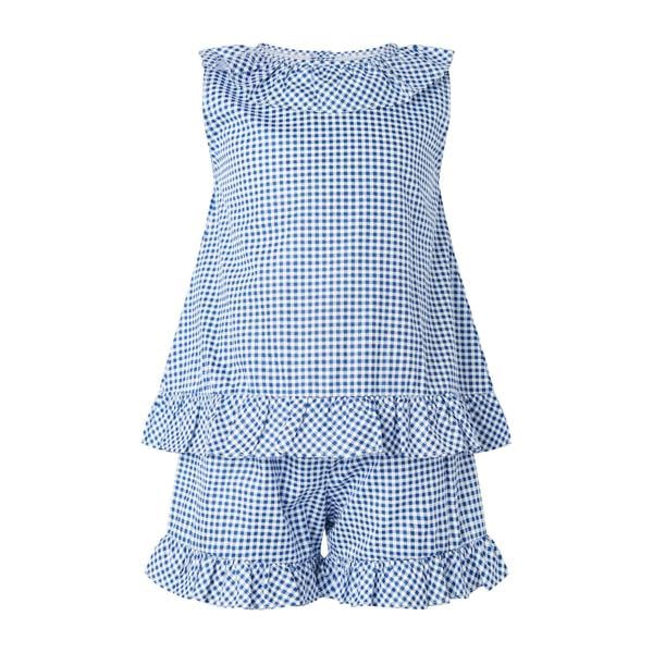 Rachel Riley Navy Gingham Frill Top & Short Set