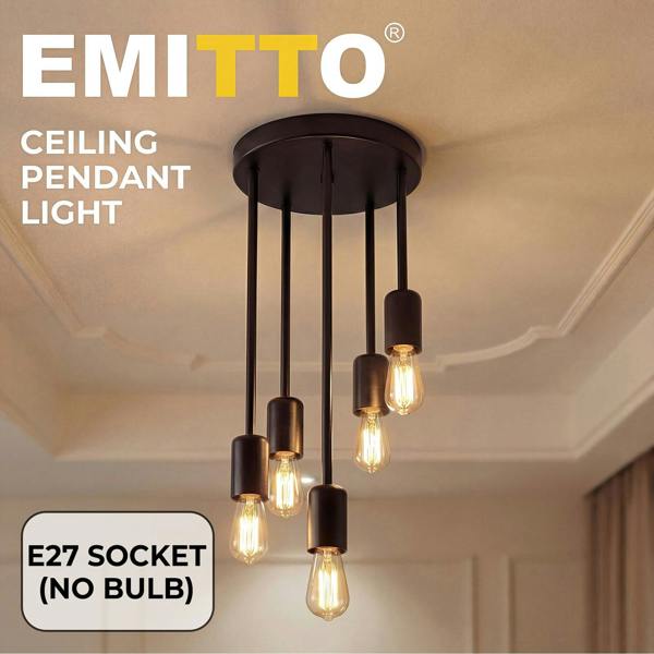 Emitto Ceiling Lights 5 Lights Flush Fitting Pendant Lamp E27 Base Black