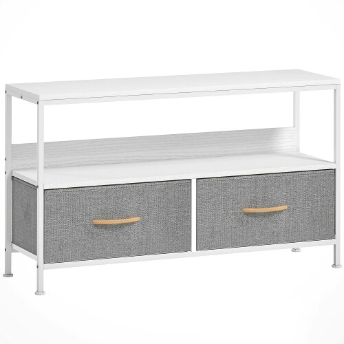 Wyld Haus Avavale 98cm White TV Storage Unit With 2 Fold Down Fabric Drawers