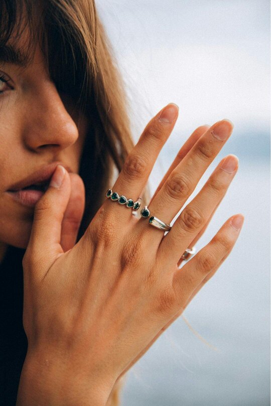 SVNX The 'Atlas' Ring in Silver and Green