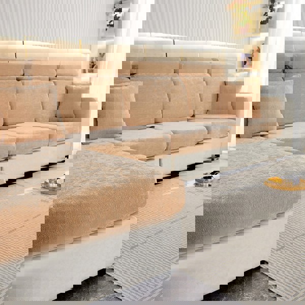 Anyhouz Anyseat Sofa Cover Coffee L-Shape Polyester Chenille Thick Stretchable Cushion For Living Room Enlarge Size Extra Large