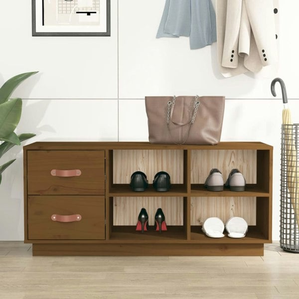Berkfield Shoe Bench Honey Brown 100x34x45 cm Solid Wood Pine
