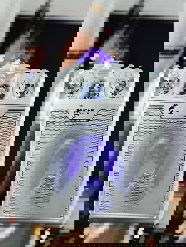 N-Gear | Disco Star 710 Silver Bluetooth Speaker Karaoke Set Party Box with Star Projector & 2 Microphones