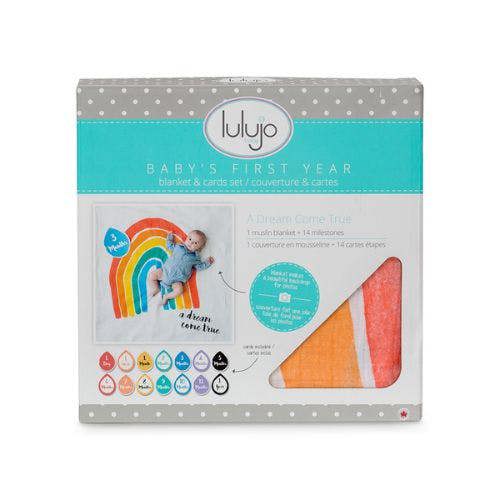 Lulujo - Baby's First Year Gift Set - Cotton Swaddle & Cards -A Dream Come True