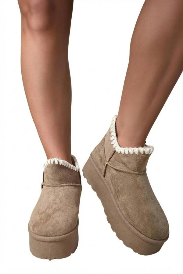 Debra Fur-lined Platform Ankle Boots - Khaki_wb