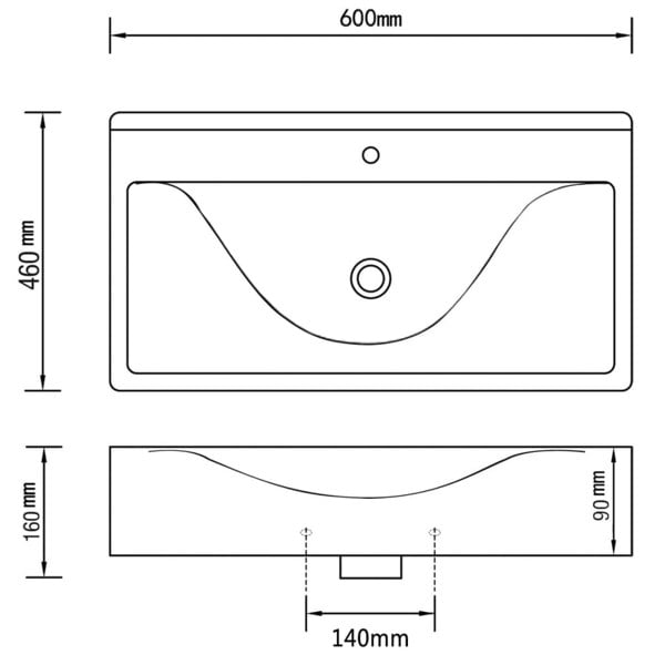 Berkfield Rectangular Ceramic Basin Sink White with Faucet Hole 60x46 cm
