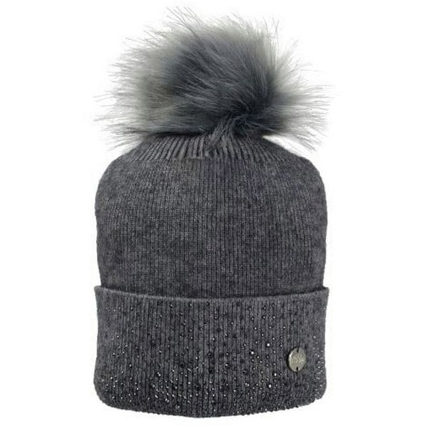 HyFASHION Womens/Ladies Alaska Diamante Bobble Hat - Grey/Black