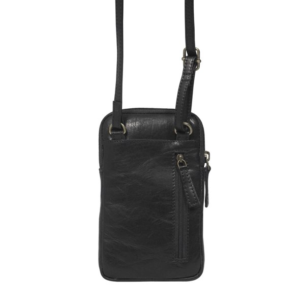 Real Hide Bags 'BROOKE' Black Polished VT Real Leather Mobile Phone Crossbody Bag