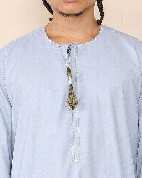 Infinity Leather Mens Thobe Jubba Saudi Islamic Arab Eid Emirati Kaftan Jubbah Tassel Robe