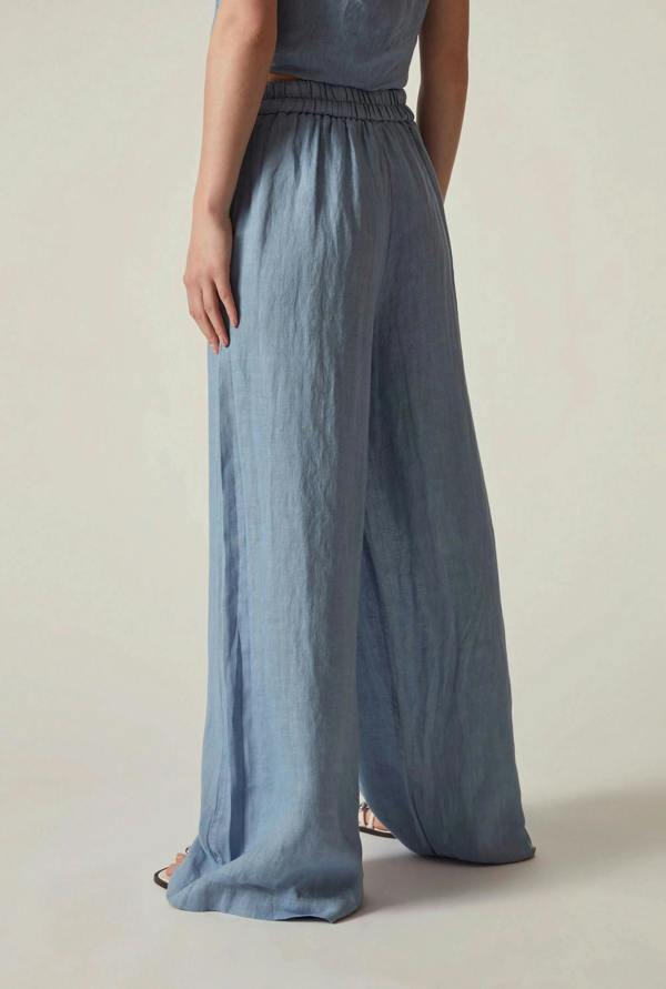 James Lakeland Denim Blue Linen Wide-Leg Trousers