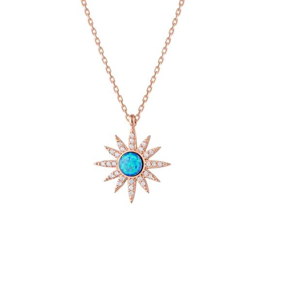 Spero London Blue Opal Sun Sterling Silver Necklace