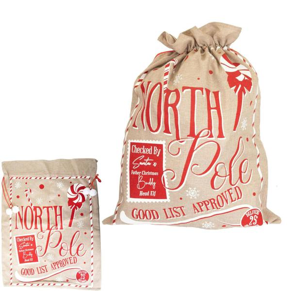 6cm North Pole Hessian Christmas Sack with Drawstring Closure for Gifts image 1