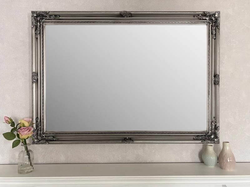 Antique Silver Extra Large Wood Frame Wall Mirror 106cm x 75cm