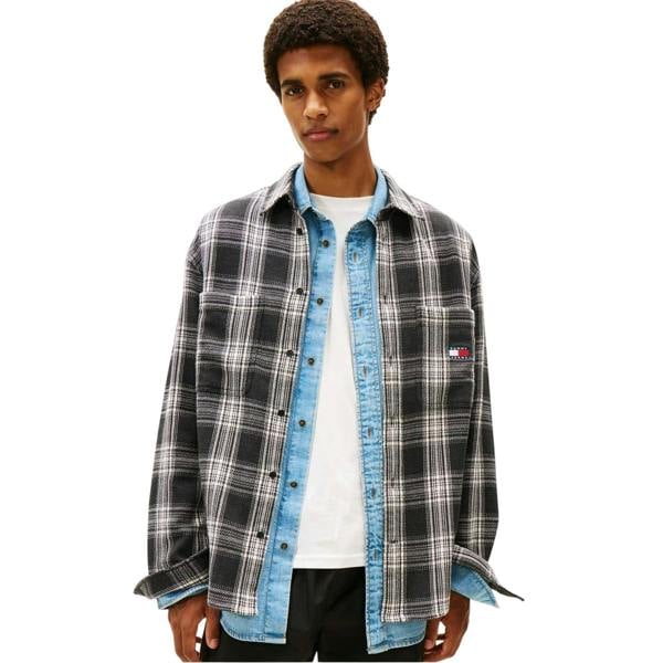 Tommy Jeans Mens Plaid Overshirt - Black - 