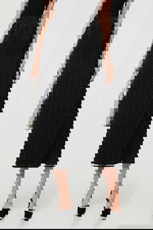 Black | Diamante Detail High Waist Midi Skirt
