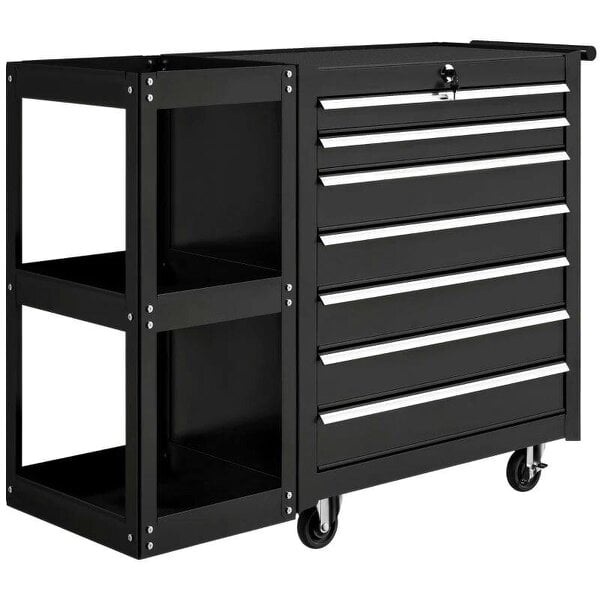Lockable Steel Tool Chest on Wheels, 7 Drawer Tool Box with Handle for Workshop, Garage, Black