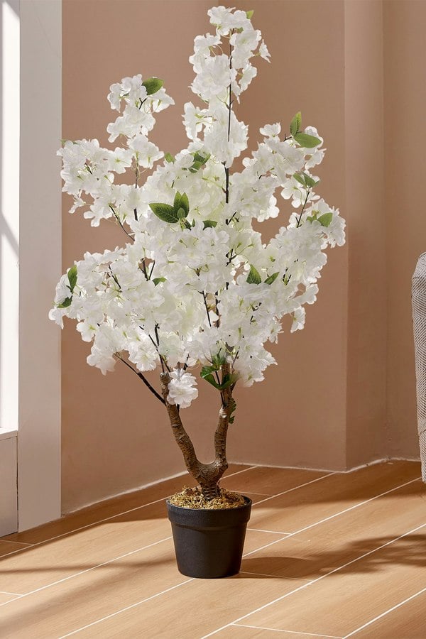 Living and Home 105cm Faux Cherry Flowering Tree in Pot for Outdoor Indoor