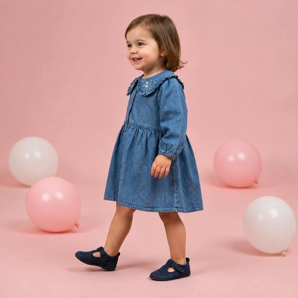 Mini Cuddles Floral-Embroidered Dress (Blue)