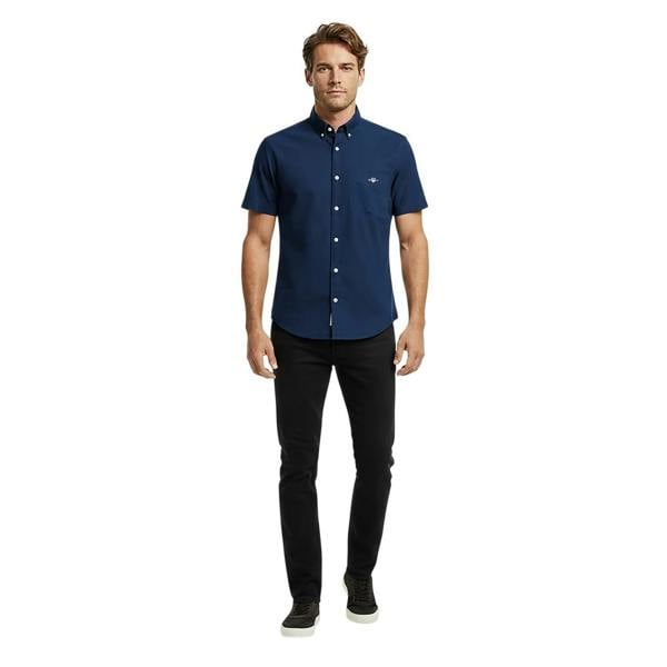Gant Mens Classic Logo Poplin Short-Sleeved Shirt - Marine Blue - 