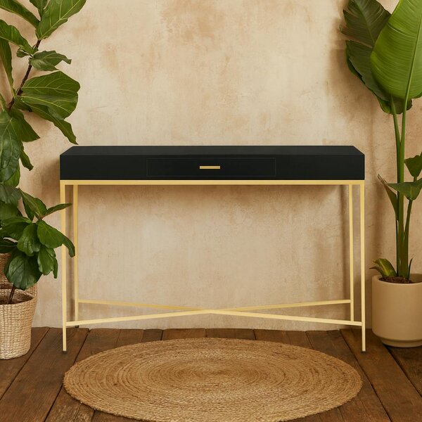 Wyld Haus Palermo Black and Gold One Drawer Console Table with Drawer