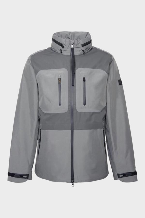 Barbour International Men's Chevin Waterproof Concealed Hood Rain Anorak Grey