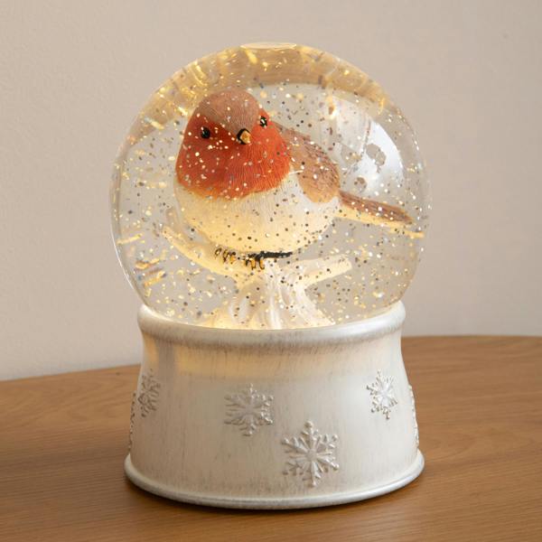 Samuel Alexander 18cm Dual Powered Robin Christmas LED Water Spinner Snow Globe with Warm White Lights