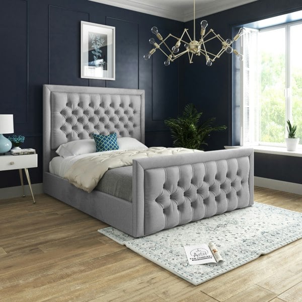 Casa Magna Roxy Upholstered Soft Velvet Metal Bed Frame - Grey