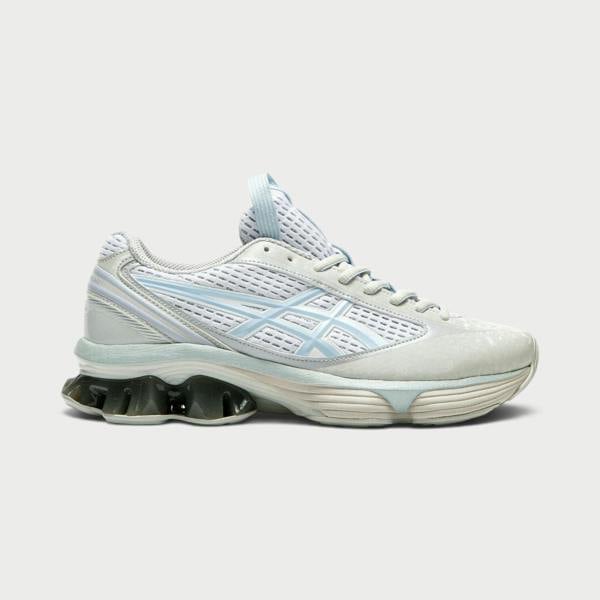 Supplied Fashion ASICS Gel-Kinetic Fluent running shoe in glacier grey and sky blue with breathable mesh upper