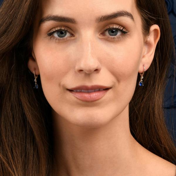 namana 925 Sterling Silver Blue Pear Drop Cubic Zirconia Leverback Dangle Earrings