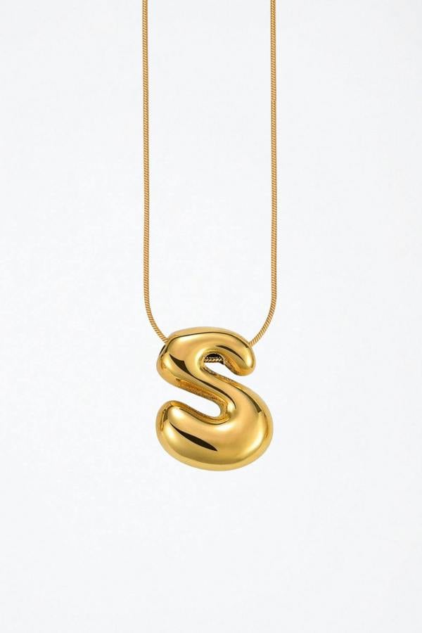Serla Bubble Initial Gold Plated Necklace Letter S