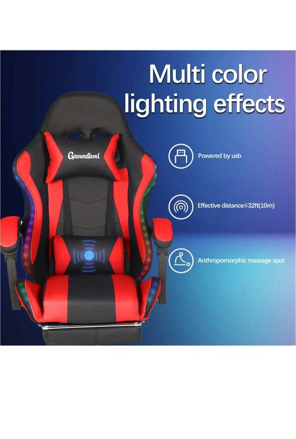 Groundlevel Premium LED Gaming Chair with Footrest