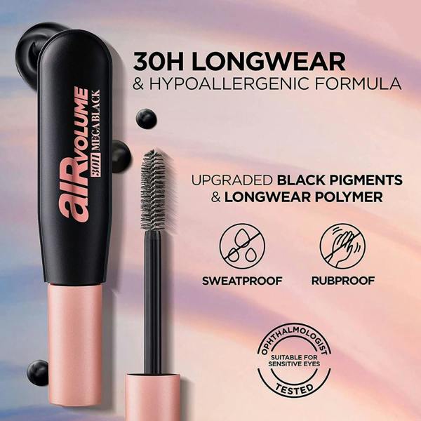 3 x L'Oreal Paris Air Volume 30H Mega Black Mascara 9.4ml - Black