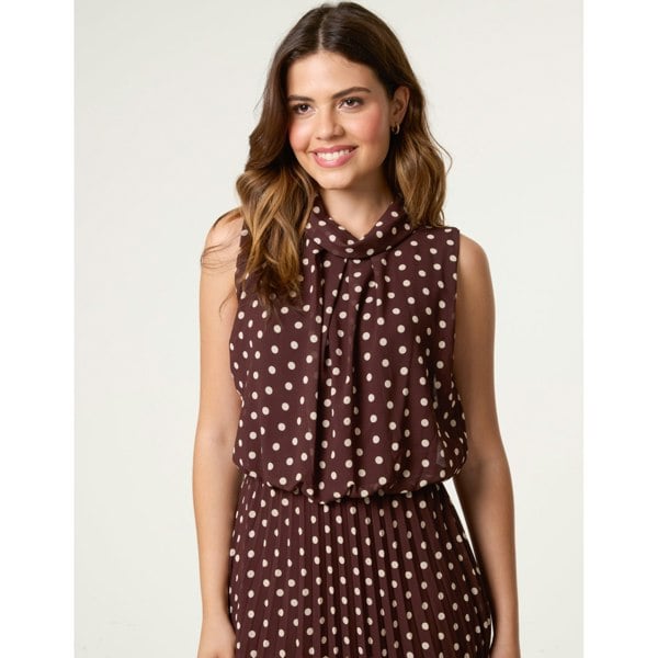 Blue Vanilla Polka Dot Sleeveless Cowl Pleat Dress