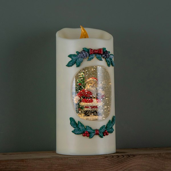 Samuel Alexander 20cm Dual Powered Light up Christmas Pillar Candle Water Spiner with Santa and LEDs
