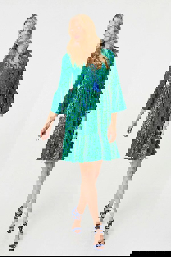 Green | Paisley Tassel V-Neck Knee Length Dress
