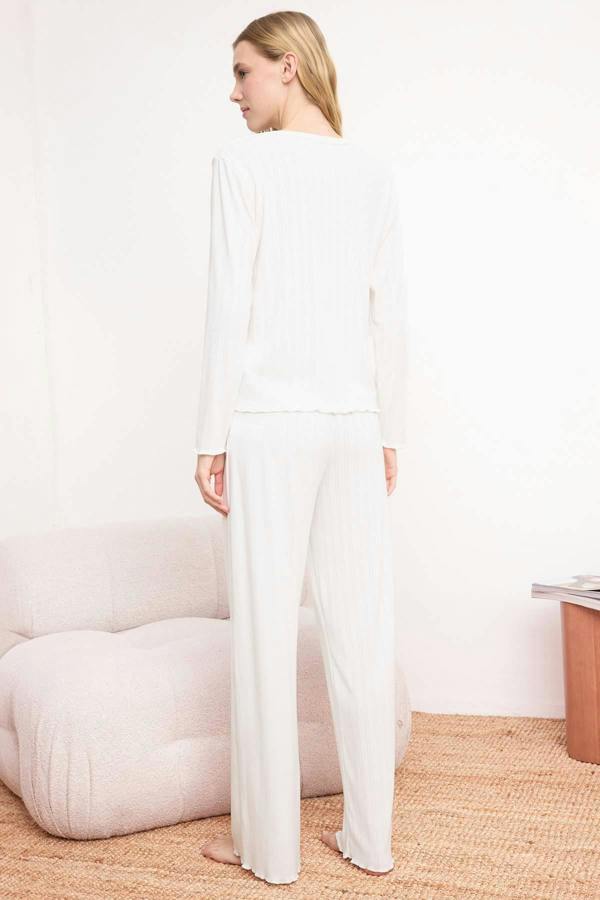 Long Sleeve Ribbed Pointel Pyjama Set
