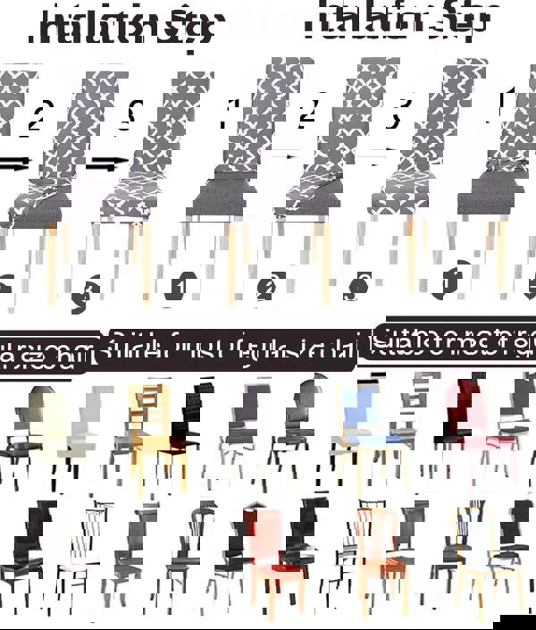 Anyhouz Anyseat Chair Cover Black Gray Geometric Line Print Elastic Slipcover Dining Decor