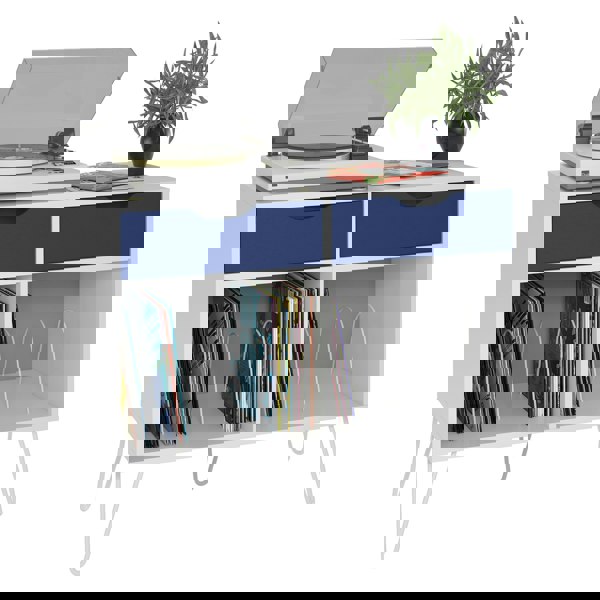 Dorel Home Condord Turntable Stand with 2 Drawers White / Blue