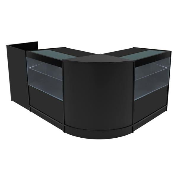 Black Phoenix LED Shop Counter Set featuring sleek curved design, glass display sections, and modern finish for retail spaces