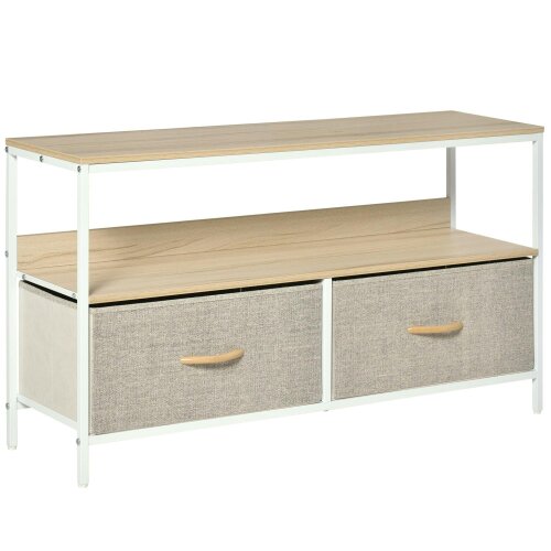 Wyld Haus Rare Elha 98cm Wooden Natural TV Cabinet 2 Fabric Fold Down Storage Drawers