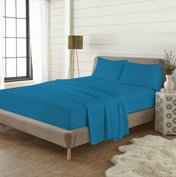 Night Zone Flannelette Flat Sheet – 100% Brushed Cotton Soft Warm Bed Sheet - Teal