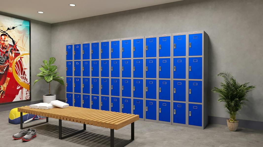 Phoenix Safe Phoenix PL Series PL1430GBE 1 Column 4 Door Personal Locker Grey Body/Blue Doors with Electronic Lock