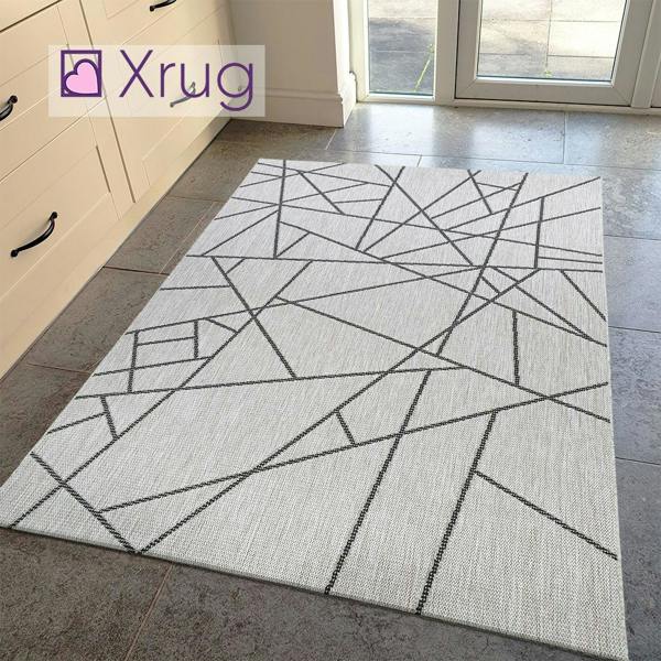 Grey Kitchen Rug Flat Weave Small Large Runner Geometric Patterned Flat Pile Mat